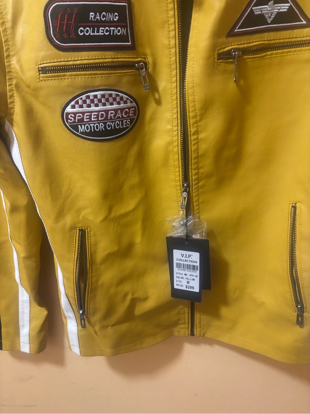 VIP Yellow Racing-Style Bomber Jacket with Patches - Picture 5 of 10